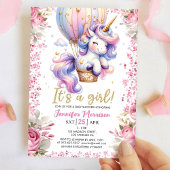 Unicorn Baby Shower Girl Pink Floral Ballon Einladung