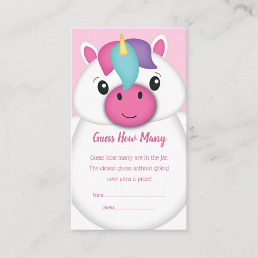Unicorn Baby Shower Guessing Game Begleitkarte (Vorderseite)