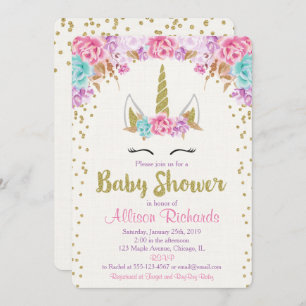 Unicorn baby shower invitation pink and gold einladung
