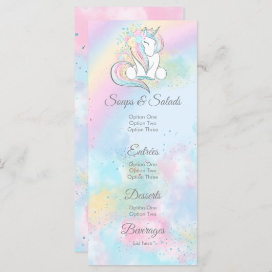Unicorn Baby Shower Menus Menükarte (Vorne/Hinten)