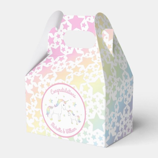 Unicorn Baby Shower Pastel Rainbow Geschenkschachtel (Vorderseite)