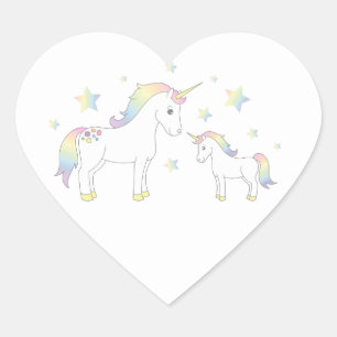 Unicorn Baby Shower Pastel Rainbow Niedlich Herz-Aufkleber