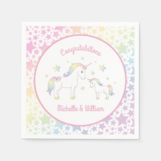 Unicorn Baby Shower Pastel Rainbow Niedlich Serviette (Vorderseite)