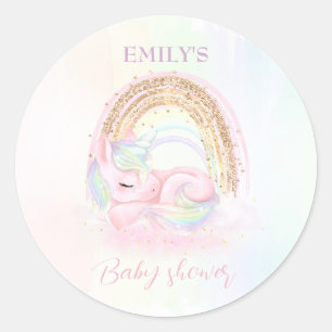Unicorn Baby Shower Pastel Rainbow Runder Aufkleber