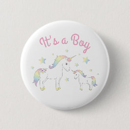 Unicorn Baby Shower Rainbow Pastel Button