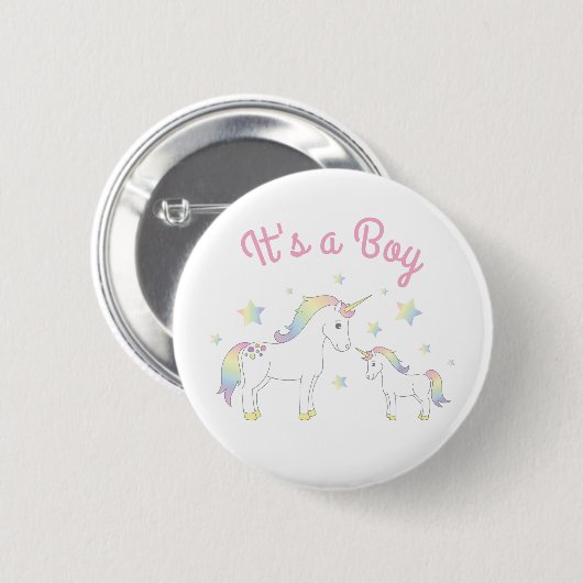Unicorn Baby Shower Rainbow Pastel Button (Vorne & Hinten)