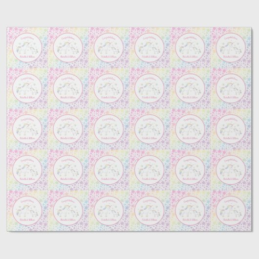 Unicorn Baby Shower Rainbow Pastel Geschenkpapier (Flach)