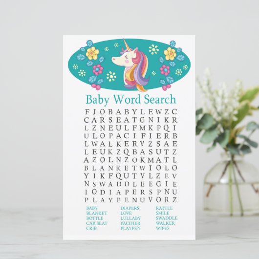 Unicorn Baby Shower Word Search Game (Stehend Vorderseite)