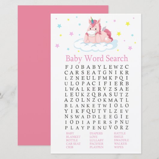 Unicorn Baby Shower Word Search Game (Vorne/Hinten)
