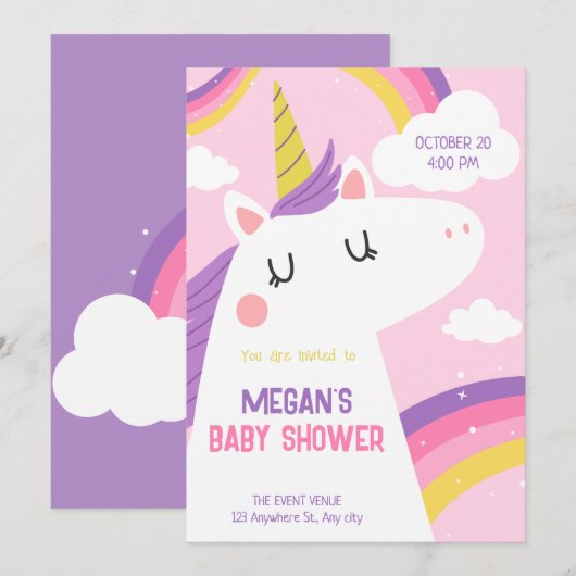 Unicorn-Babydusche Einladung (Vorne/Hinten)