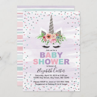Unicorn Babydusche Einladung für Mädchen lila