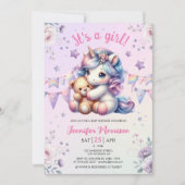 Unicorn Babydusche Es ist eine Girl Floral Waterco Einladung (Vorderseite)