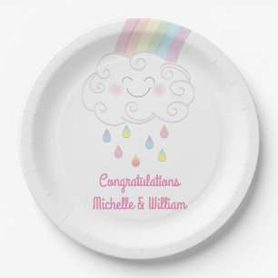 Unicorn Babydusche Pastel Rainbow Pappteller
