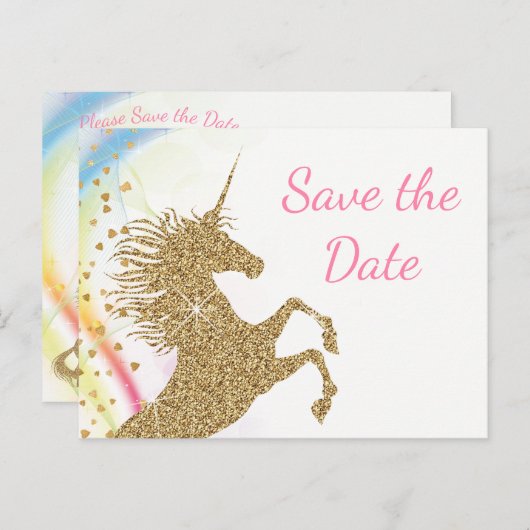 Unicorn Babydusche Save the Date Postkarten (Vorne/Hinten)