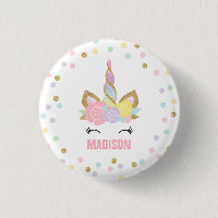 Unicorn Badge Unicorn Favor Party Pin Pink & Gold