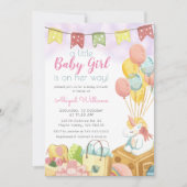 Unicorn Balloon Party/ Girl on Your Way Baby Showr Einladung (Vorderseite)