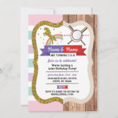 Unicorn & Baseball Joint Boy Girl Birthday Sports Einladung (Vorderseite)