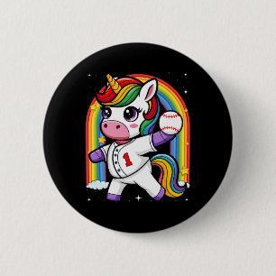 Unicorn Baseball Rainbow Baseball Lover I Unicorn Button