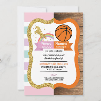 Unicorn & Basketball Joint Boy Girl Geburtstag Einladung