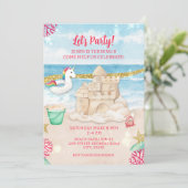 Unicorn Beach Summer Birthday Party herunterladen Einladung (Stehend Vorderseite)