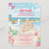 Unicorn Beach Summer Birthday Party herunterladen Einladung (Vorne/Hinten)