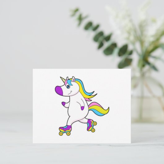 Unicorn bei Inline-Skaten mit Roller-Skaten Postkarte (Stehend Vorderseite)