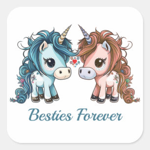 Unicorn Besties Forever Quadratischer Aufkleber