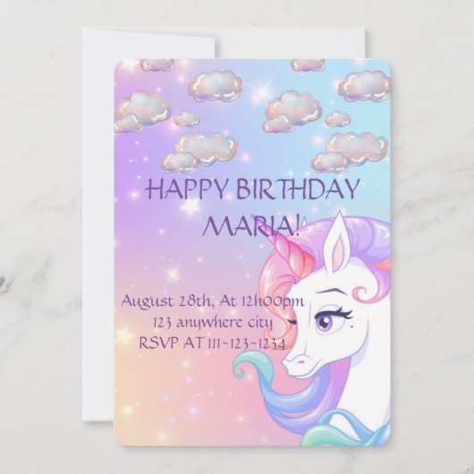 UNICORN BIRTHDAD INVITATION, DIGITAL DOWNLOAD SAVE THE DATE (Vorderseite)