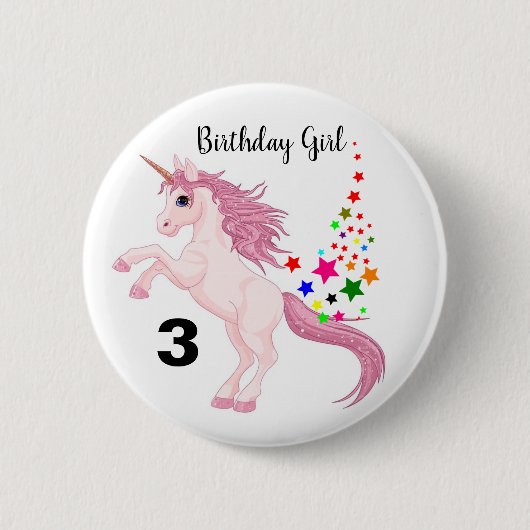Unicorn Birthday Button Button Custom AGE NAME (Vorderseite)