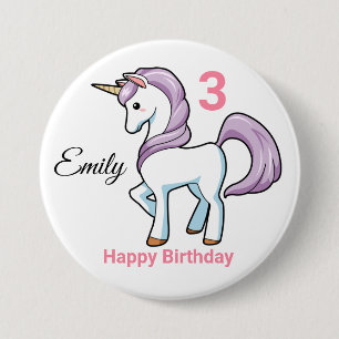 UNICORN Birthday Button Personalize Name Age