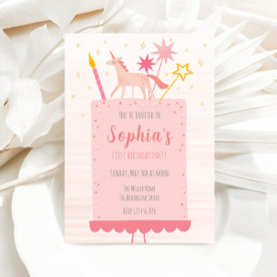 Unicorn Birthday Cake Einladung