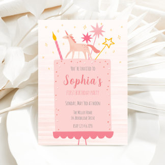 Unicorn Birthday Cake Einladung