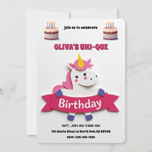 UNicorn Birthday Cake Einladung (Vorderseite)