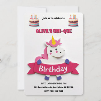 UNicorn Birthday Cake Einladung