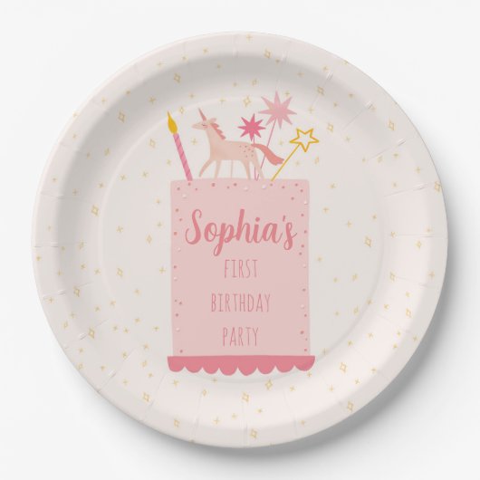 Unicorn Birthday Cake Pappteller (Vorderseite)