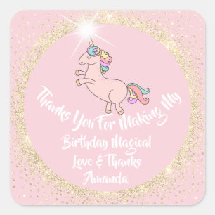 Unicorn Birthday Confetti Pink Dank Gold Park Quadratischer Aufkleber