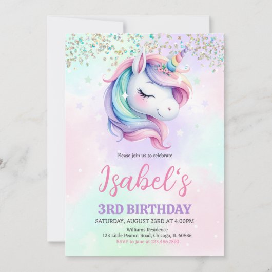 Unicorn Birthday Einladung (Vorderseite)