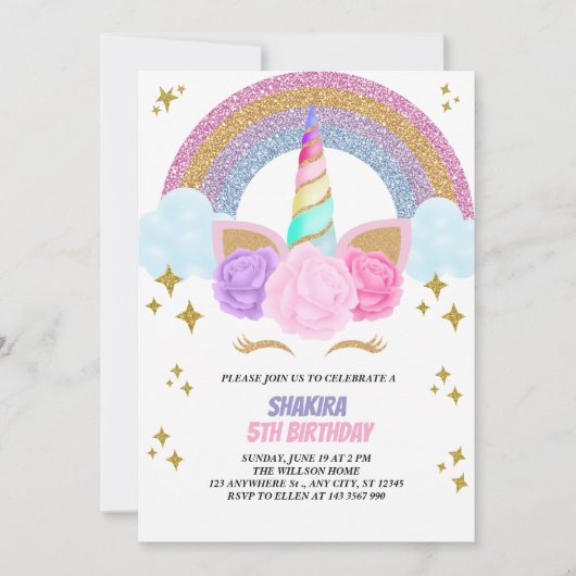 Unicorn Birthday Einladung (Vorderseite)