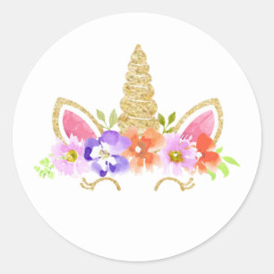 Unicorn Birthday Favor Tags Pink Runder Aufkleber