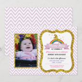 Unicorn Birthday Foto Party Einladung Gold Glitzer (Vorne/Hinten)