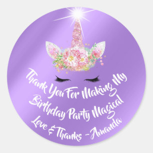Unicorn Birthday Gefallen Pink Spark Gold Floral L Runder Aufkleber