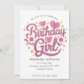 Unicorn Birthday Girl Einladung (Vorderseite)