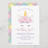 Unicorn Birthday Girl Einladung (Vorne/Hinten)