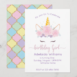 Unicorn Birthday Girl Einladung