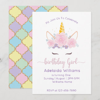 Unicorn Birthday Girl Einladung
