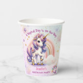 Unicorn Birthday Girl Lila Gold Rainbow Paper Pappbecher (Vorderseite)