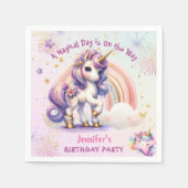 Unicorn Birthday Girl Lila Gold Rainbow Paper Serviette (Vorderseite)