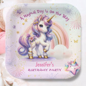 Unicorn Birthday Girl Lila Gold Rainbow Pappteller