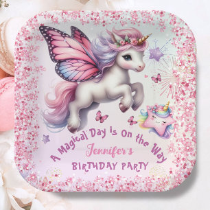 Unicorn Birthday Girl Pink Lila Glitzer Pappteller