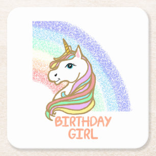 Unicorn Birthday Girl Rainbow Rechteckiger Pappuntersetzer